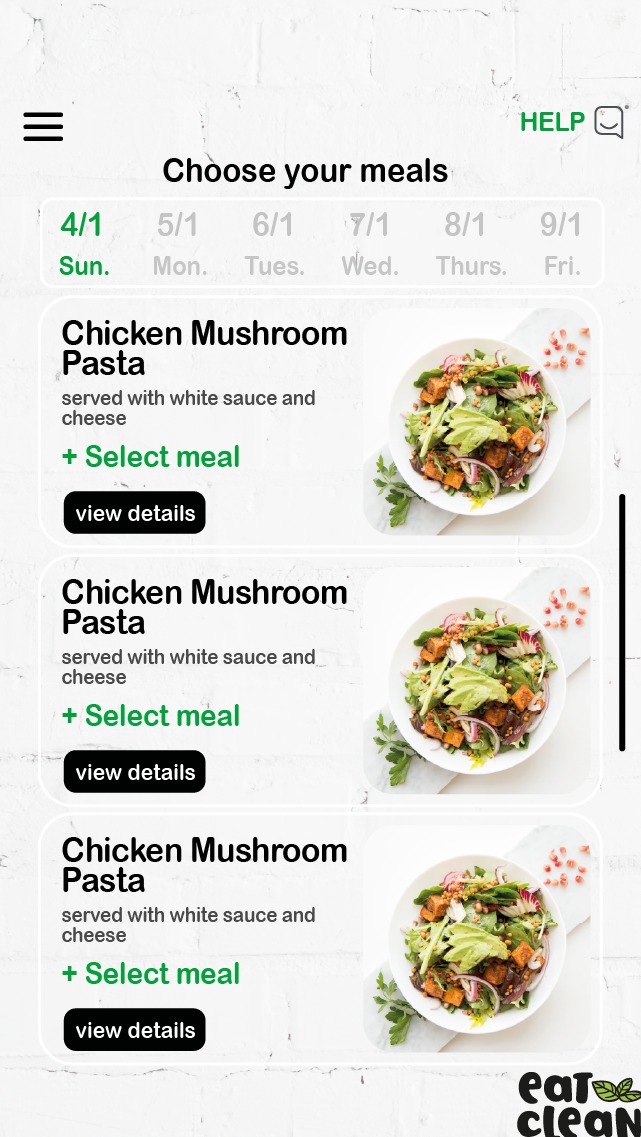 Eat Clean App (Home page)